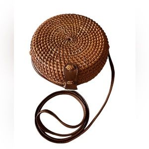 E|N EXPRESSIONS NYC Round‎ Rattan Wicker Shoulder Crossbody Bag Purse